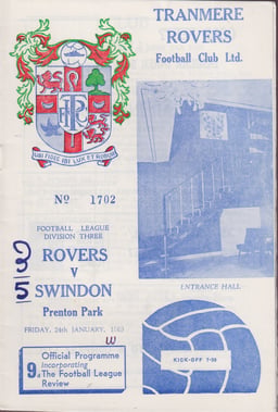 Tranmere Rovers v Swindon Town Match Programme 1969-01-24